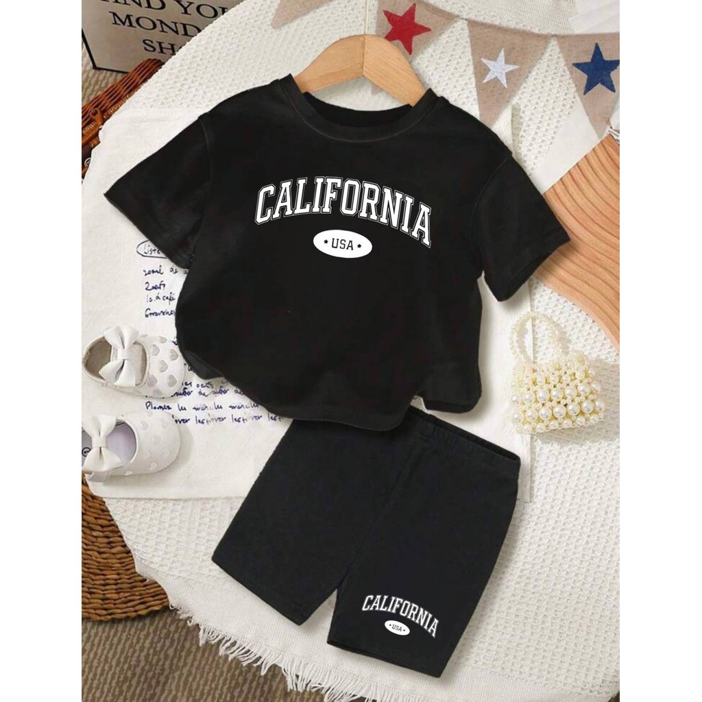 conjunto infantil menina bebê short e camiseta california