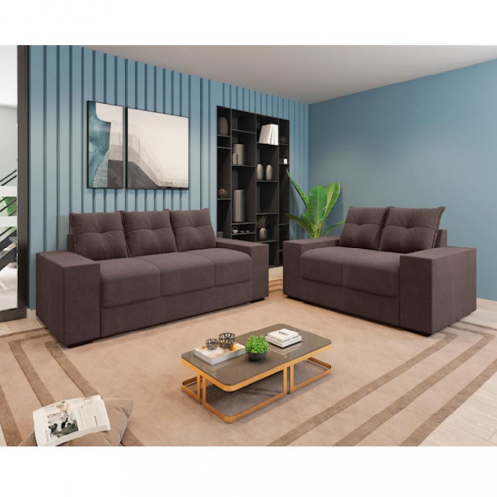 Conjunto Sofá 3 e 2 Lugares Suede Chamego Flash em Oferta na Shopee
