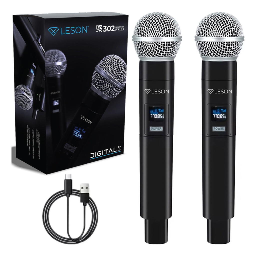 Kit 2 Microfone Sem Fio Digital Receptor Leson Ls302 Pk 2.4 em Oferta na Shopee