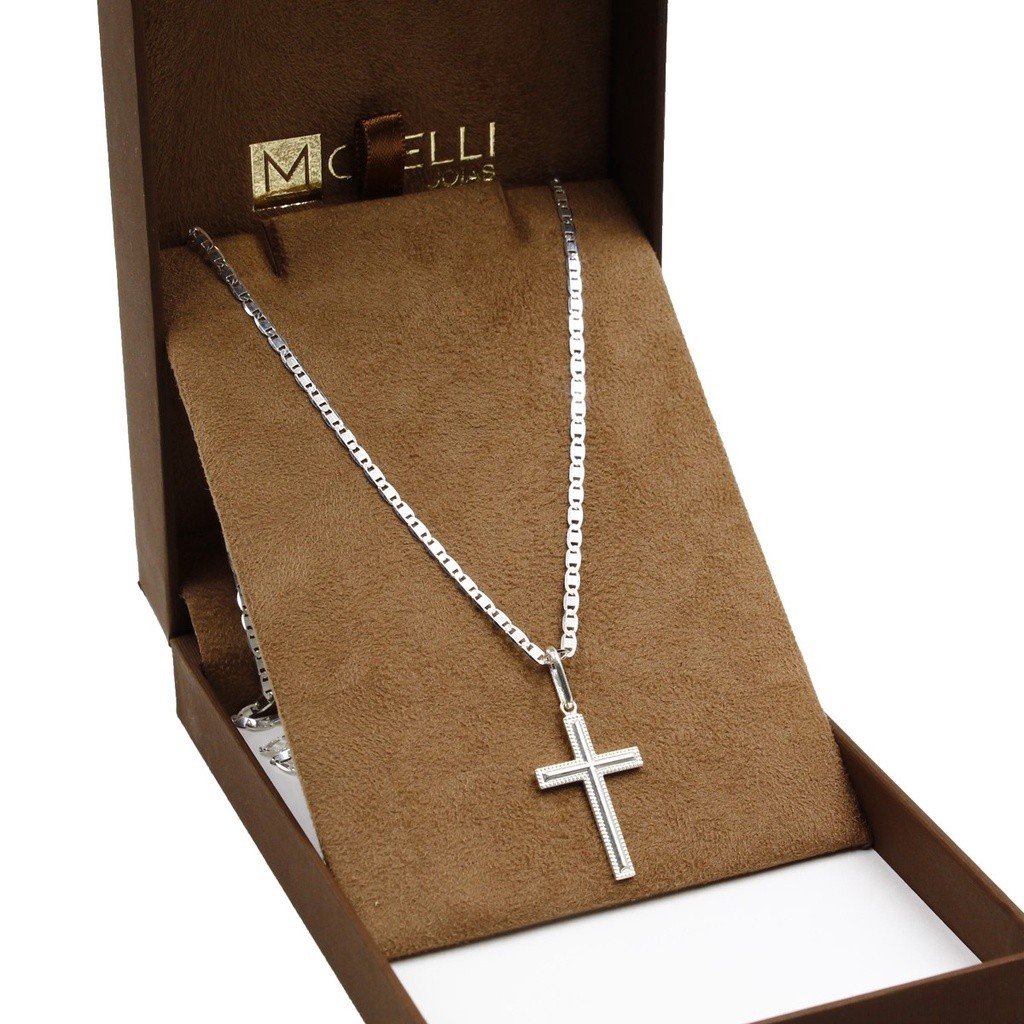 Corrente De Prata 925 Piastrine 60cm pingente cruz Meio Liso em Oferta na Shopee