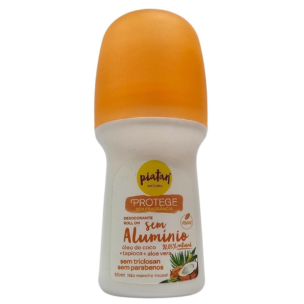 Desodorante Roll-on Sem Alumínio Sem Fragrância Vegano Protege Piatan Natural 55ml