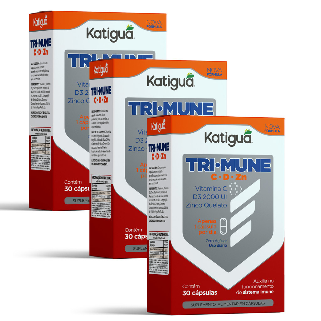 Kit 3 Trimune Imunidade 30 CAPS 500MG Vitamina C + Vitamina D3 + Zinco