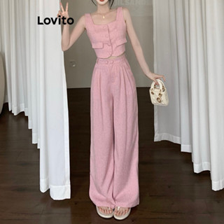 Lovito Conjuntos elegantes de calças com bolso liso para mulheres LNE53117