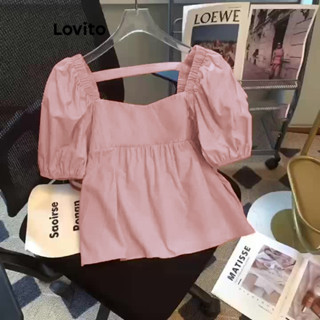 Lovito Blusa Casual Simples Com Babados Para Mulheres LNE43022