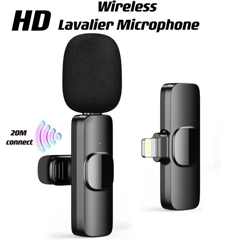 Microfone de Lapela Sem Fio K9 Vlog Compatível Tipo C e iPhone ios