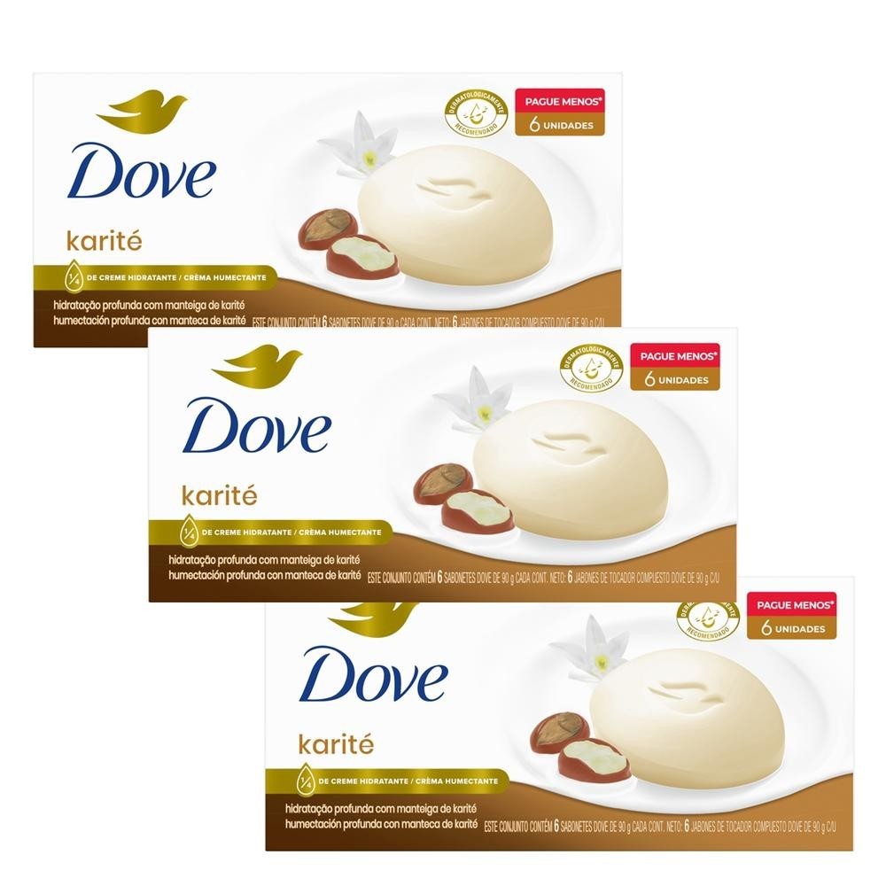 Kit 3 Packs Sabonete Dove Karité E Baunilha 6 unidades