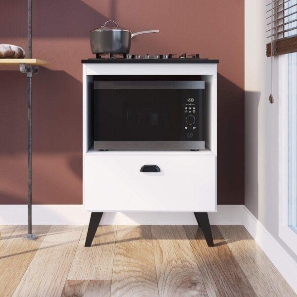 Balcao com Porta para Forno e Cooktop 4 Bocas Bogota Branco Branco
