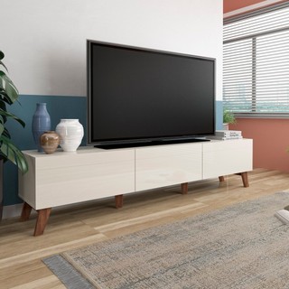Rack para TV até 70 Polegadas 220cm 3 Gavetas Retrô Manchester Yescasa Off White/Pinho em Oferta na Shopee