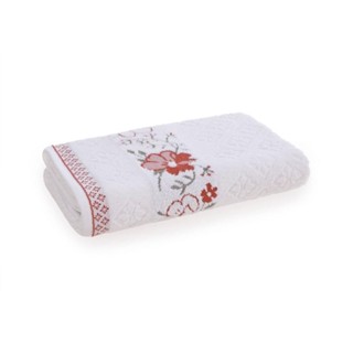 Toalha de Rosto Karsten Fio Cardado Yuna Branco/ Laranja