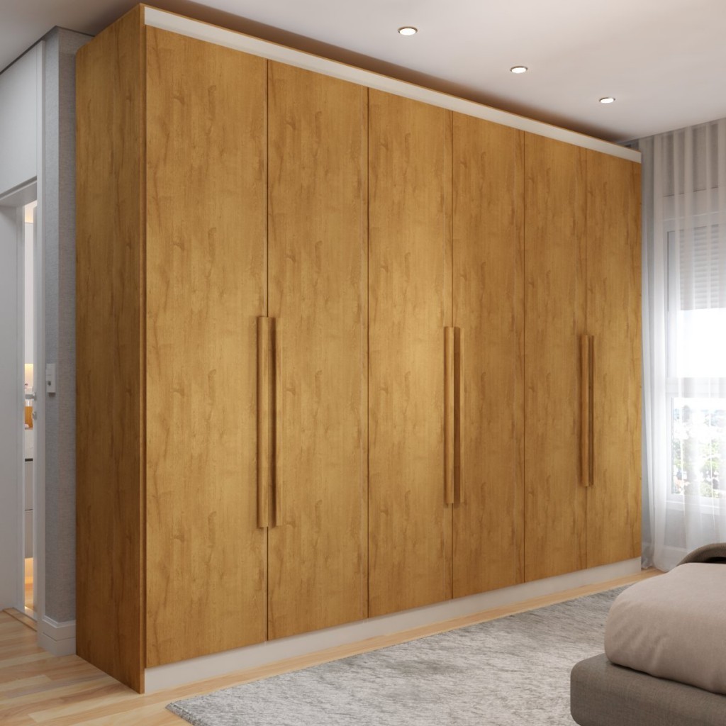 Guarda-Roupa Casal Madalena 6 Portas 4 Gavetas 100% Mdf Off White/Peroba - Panorama Móveis em Oferta na Shopee