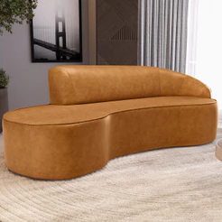 Sofá 3 Lugares Curvo Sala de Estar Living Firenze Direito D02 Couríssimo Whisky 180 cm B-90 - Lyam