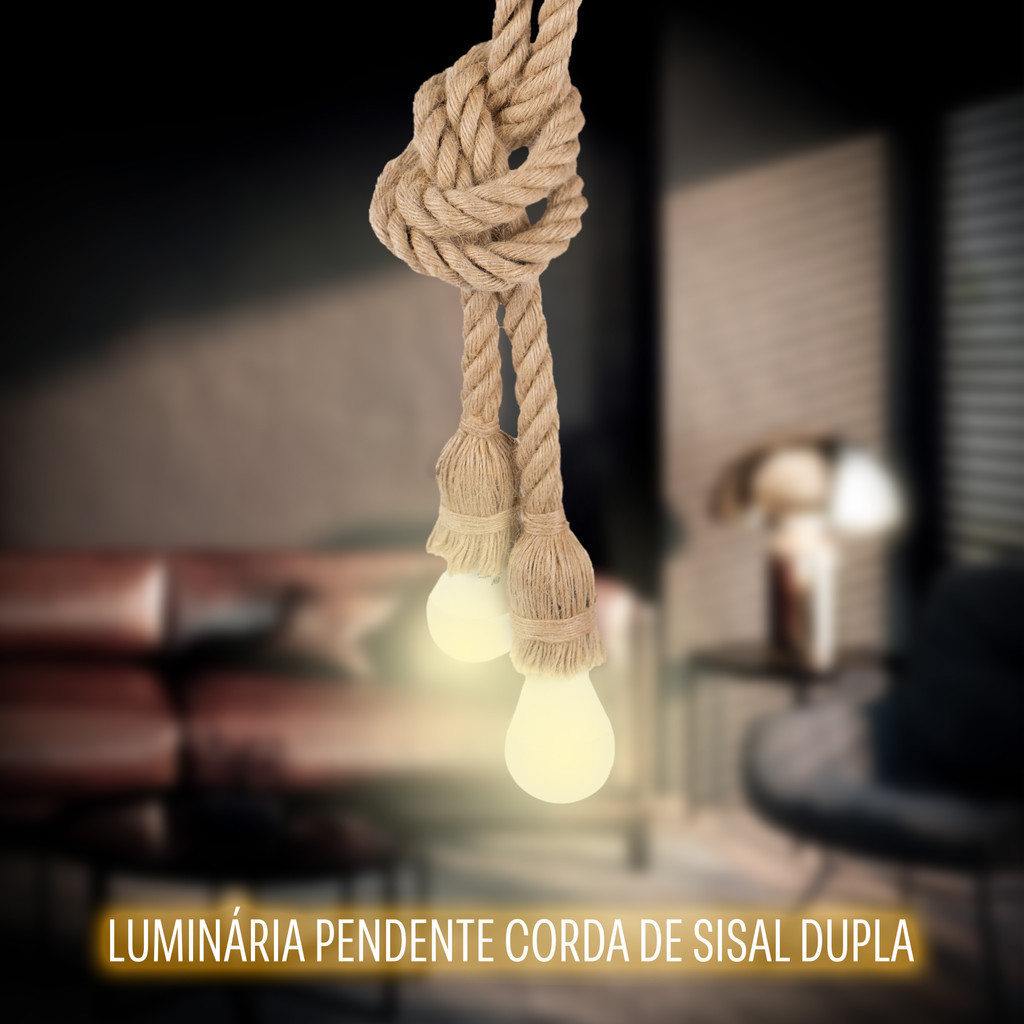 Pendente Duplo de Corda 2 Metro Retro Vintage Rustico Decorativo E27 em Oferta na Shopee