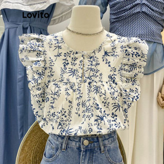 Lovito Casual Blusa Feminina Floral com Babado LNE11009 (Multicor)