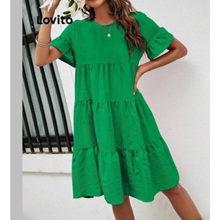Lovito Vestido Casual Com Bainha Lisa E Babados Para Mulheres LNL48075