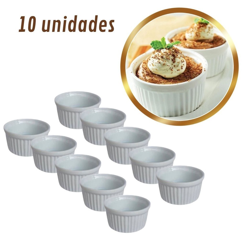 Kit 10 Tigelinhas de porcelana Para molho maionese PP 40 ML Ramekin Ramecan potinho dorama