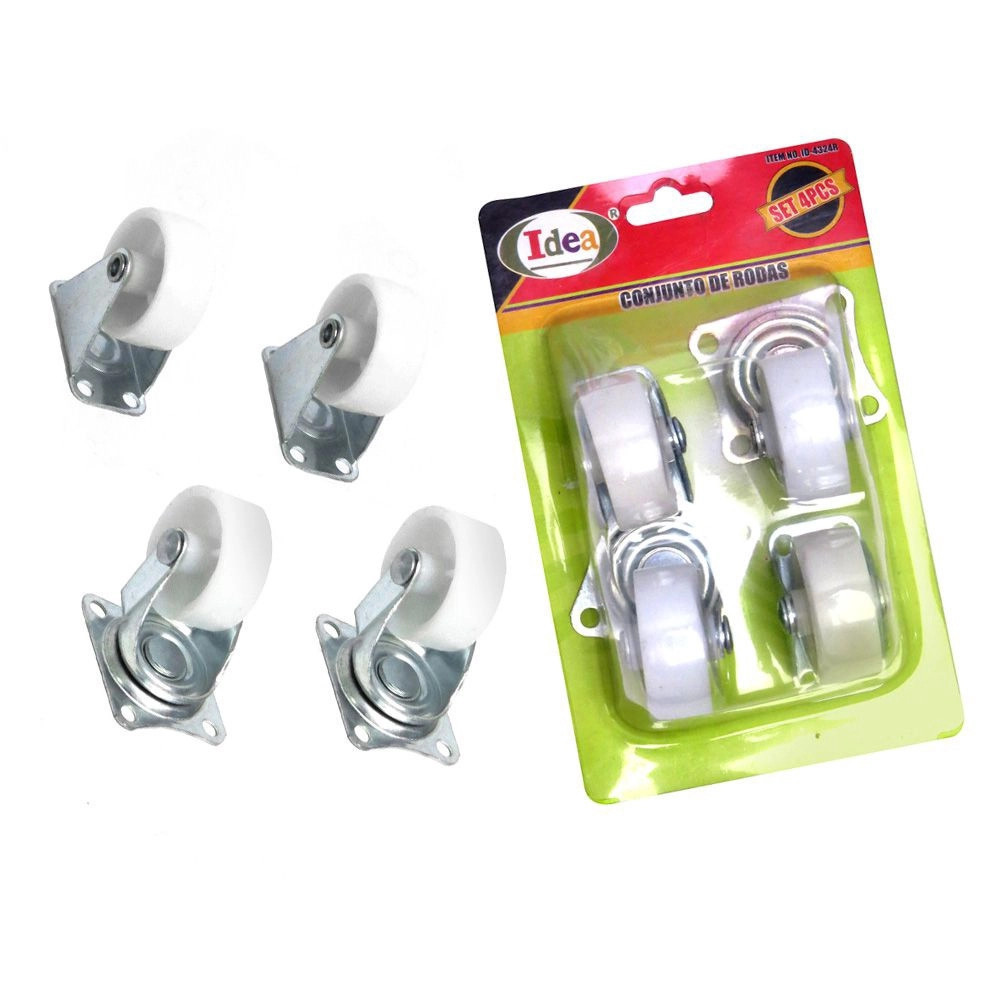 Conjunto de Rodas 2 Giratórias 2 Fixas 1,5Pol Plástico Idea cód.id-4324R
