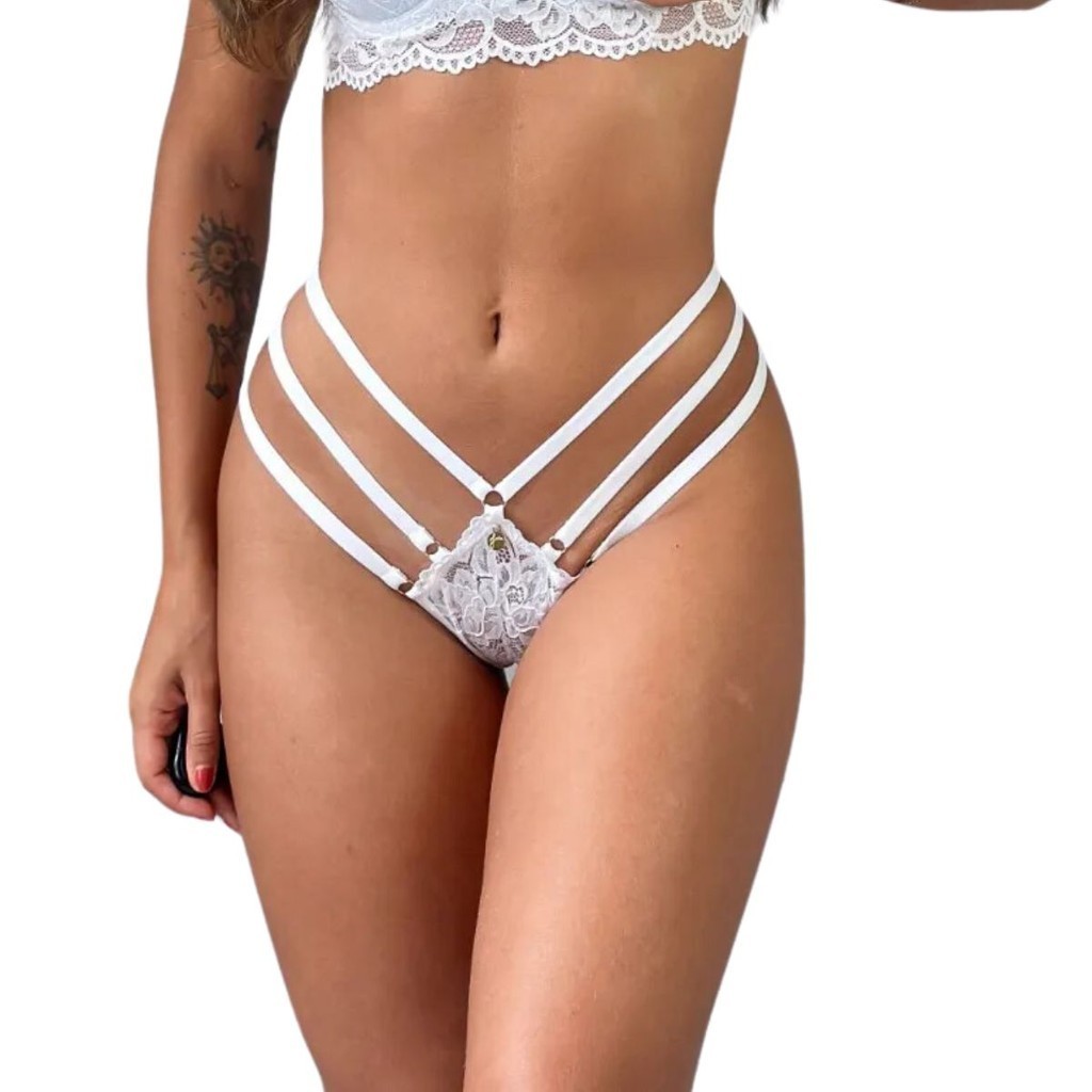 Calcinha Fio dental Tiras strappy com renda Jackie