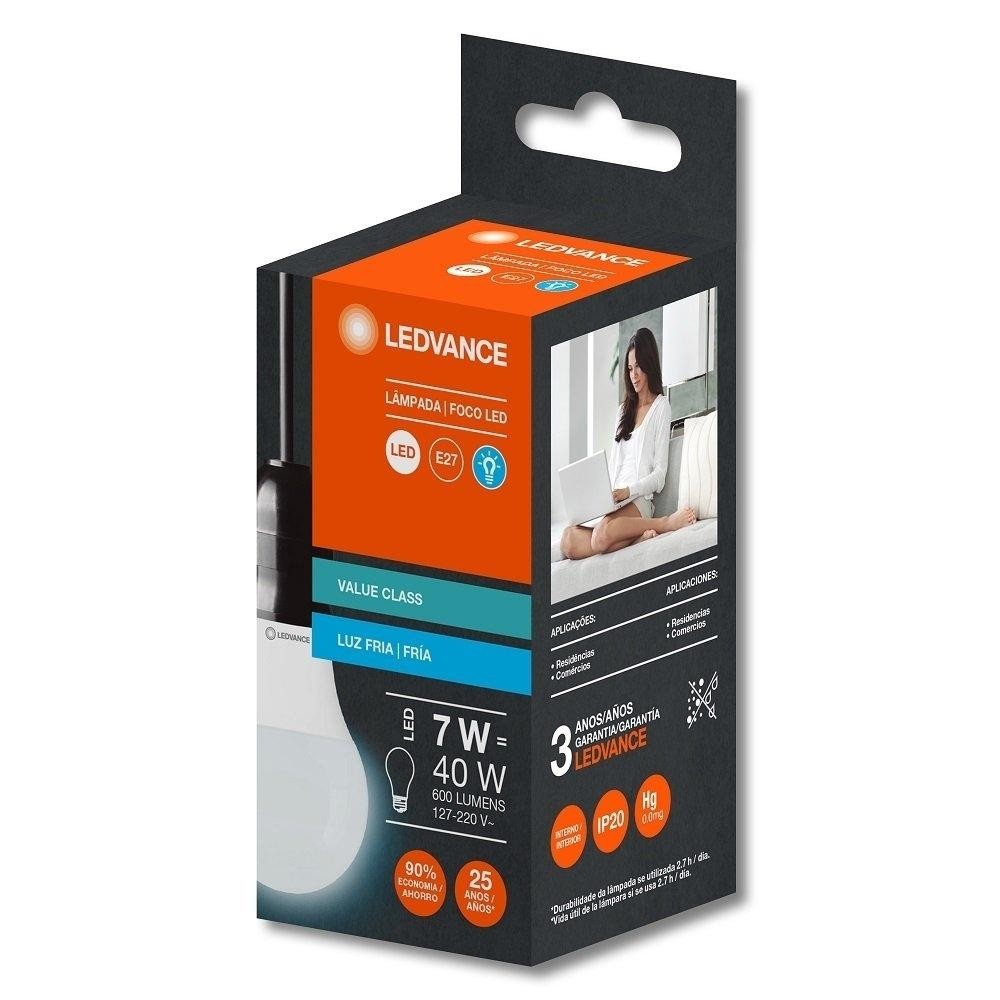 Lâmpada LED Ledvanced 7W 600 Lumens 6,5K 25000H E27 Normatizada Branca Bivolt - Home & Living