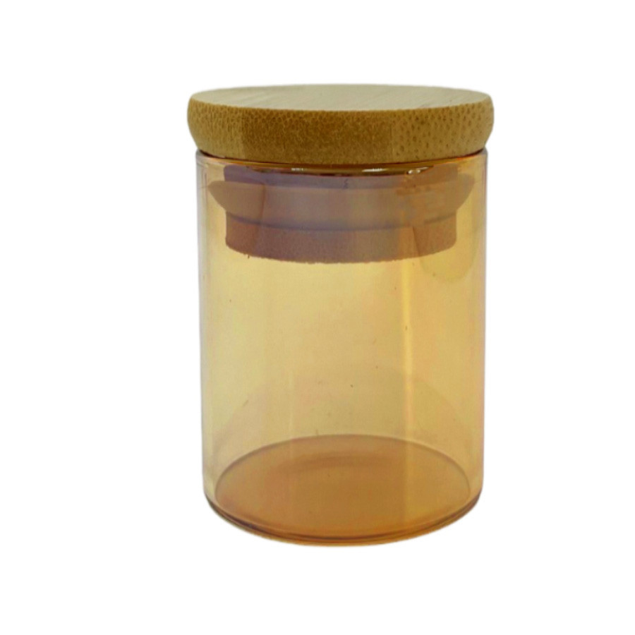 Pote de Vidro Âmbar Hermético com Tampa de Bambu - 5x6cm - 75ml - 1 unidade - Rizzo - Home & Living