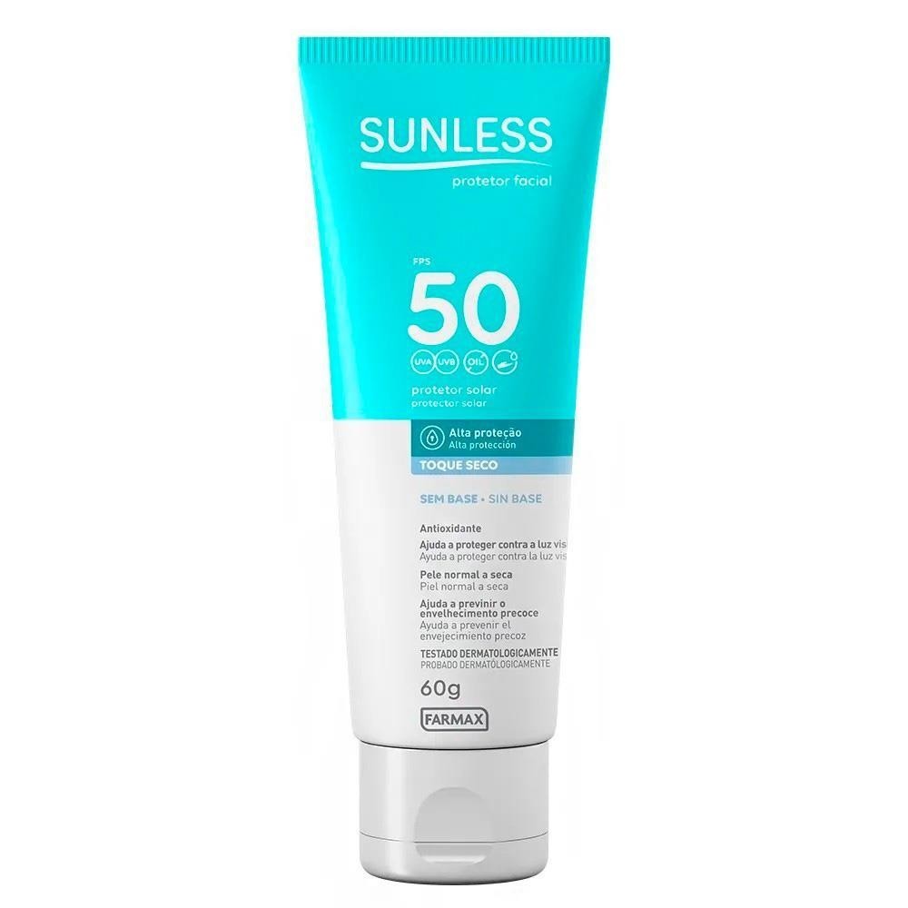 SUNLESS PROTETOR SOLAR FACIAL SEM BASE FPS50 COM 60G em Oferta na Shopee