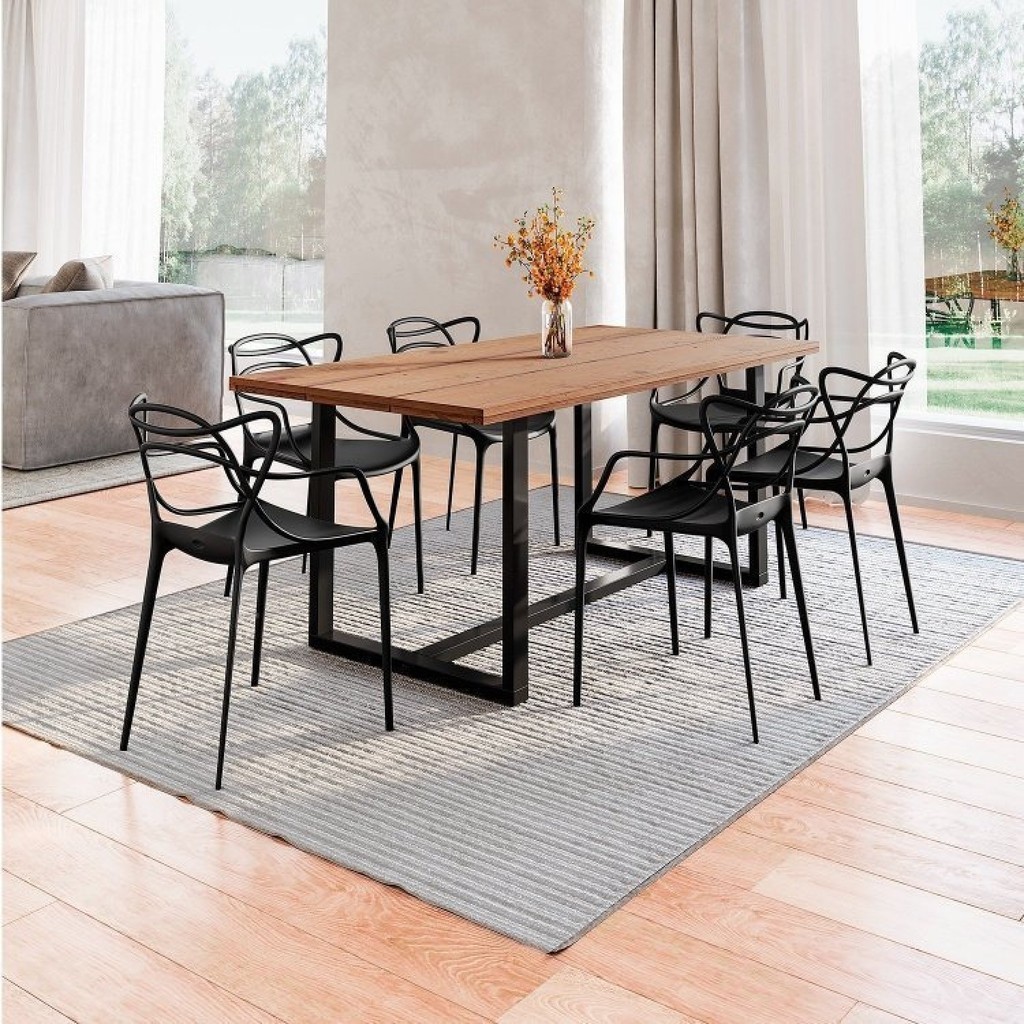 Conjunto Mesa de Jantar Rústica de Madeira Maciça com Cadeiras Allegra Preto/Marrom 183