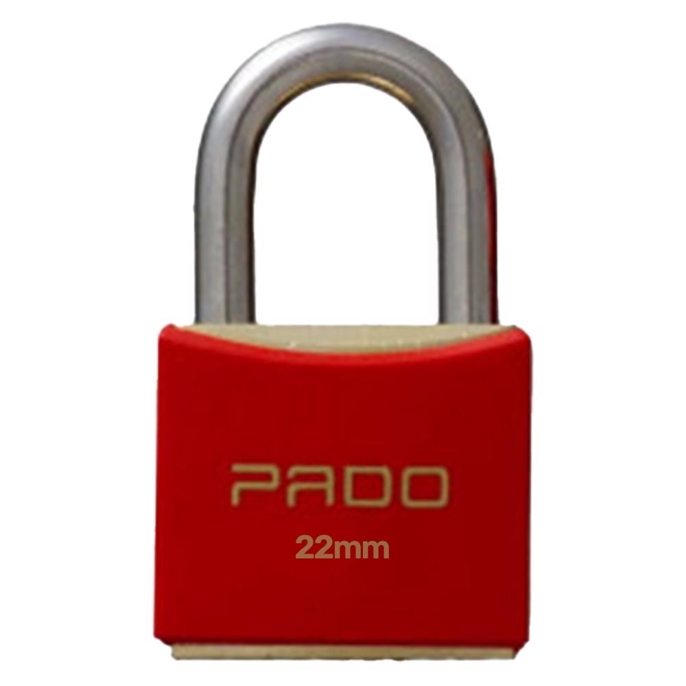 Cadeado de Aço Latoneado 20mm Com Capa Termoplástica Vermelha PADO