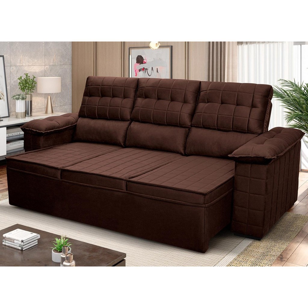 Sofá Retrátil Reclinável 4 lugares 2,30m Quantum Suede Velut Marrom - King House em Oferta na Shopee
