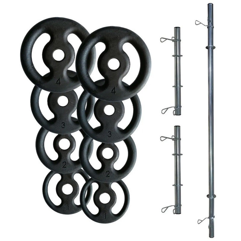 Kit 20kg 8 Anilhas De Ferro + Barras e Presilhas Fitness em Oferta na Shopee