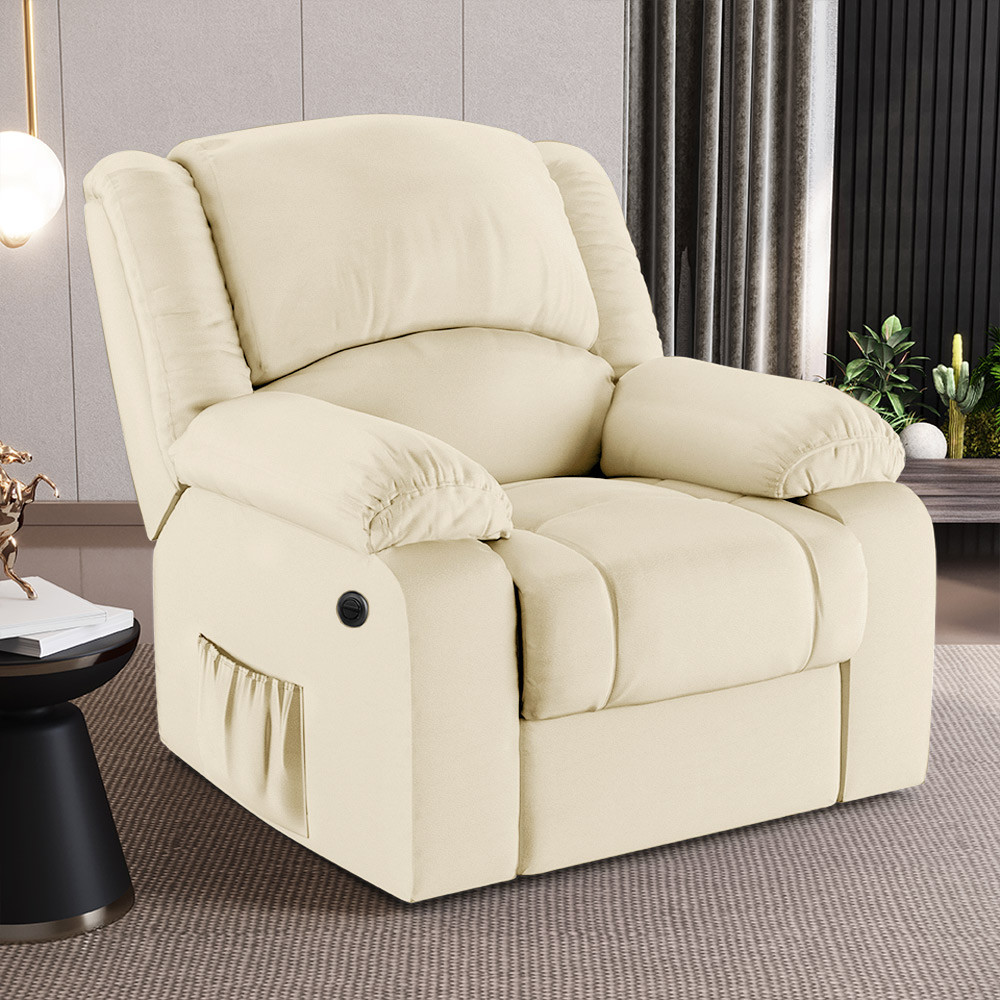 Poltrona do Papai Reclinável Elétrica com Entrada USB Simon F05 Corano Bege - Lyam em Oferta na Shopee