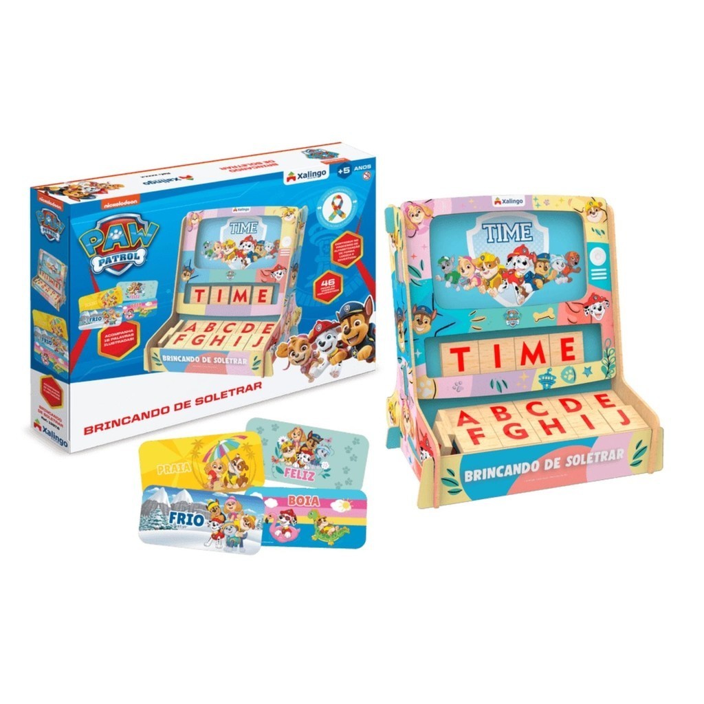 Jogo Infantil Brincando de Soletrar Patrulha Canina 46 Peças para Crainças a Partir de 5 Anos Xalingo - 13976