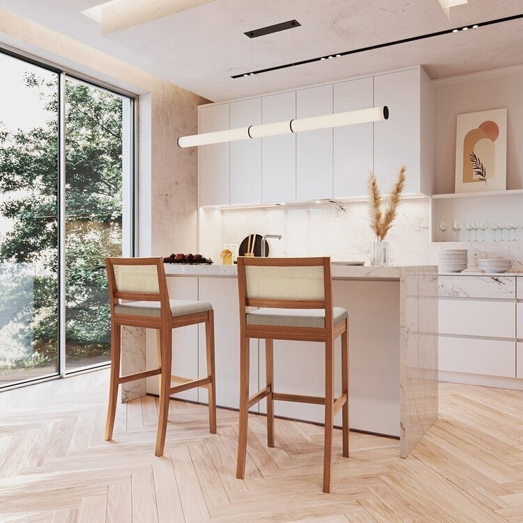 Kit 2 Banquetas com Encosto e Apoio para Pés Tiê CabeCasa MadeiraOriginals Amêndoa/Off White em Oferta na Shopee