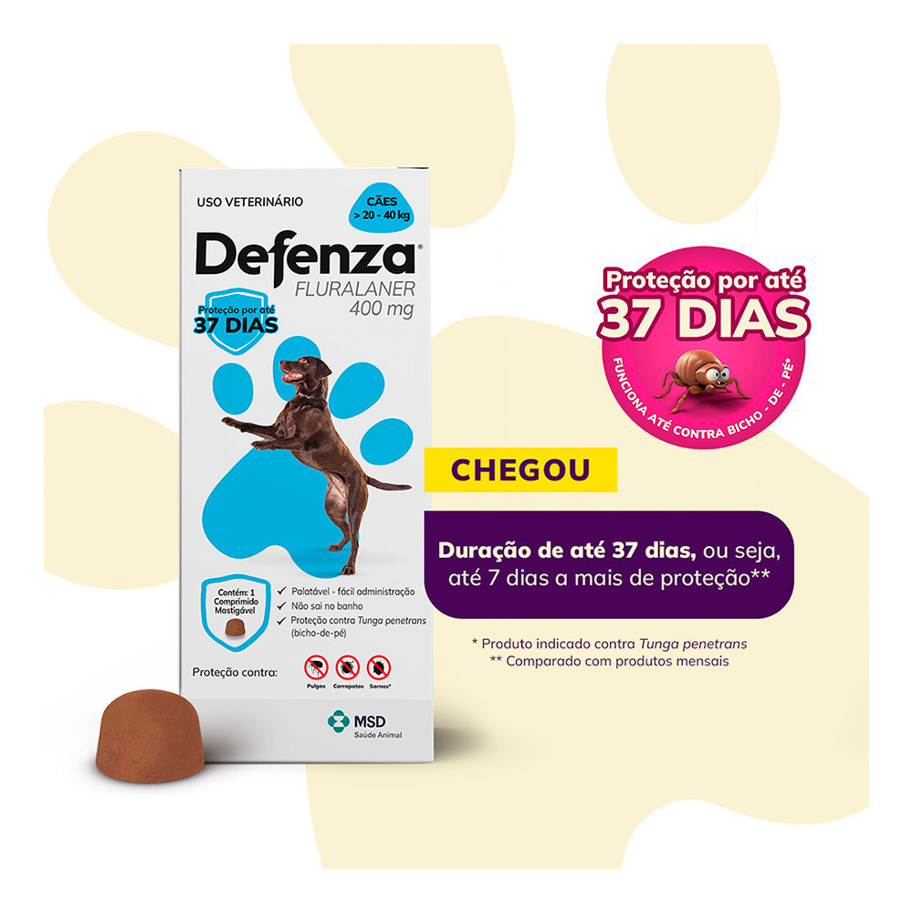 Detalhes do Antipulgas e Carrapatos Defenza MSD Para Cães de 20 a 40kg 1 Comprimido