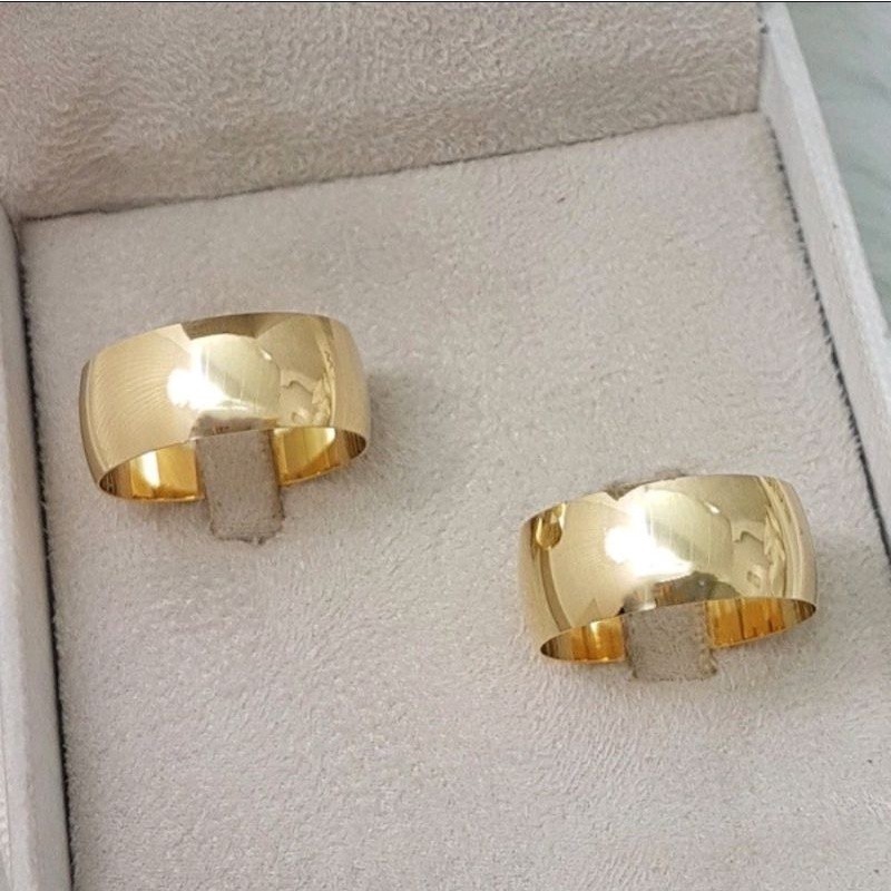 Par de Aliança Anatômica 8mm Banhada a Ouro 18k, Casamento e Noivado/Compromisso/Namoro TAM 17-17