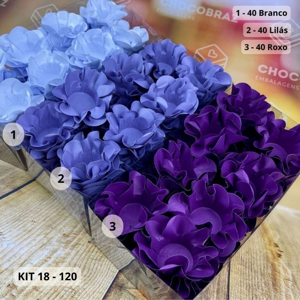 KIT 120 Forminhas Para Doces Finos BRANCO + LILÁS + ROXO em Oferta na Shopee