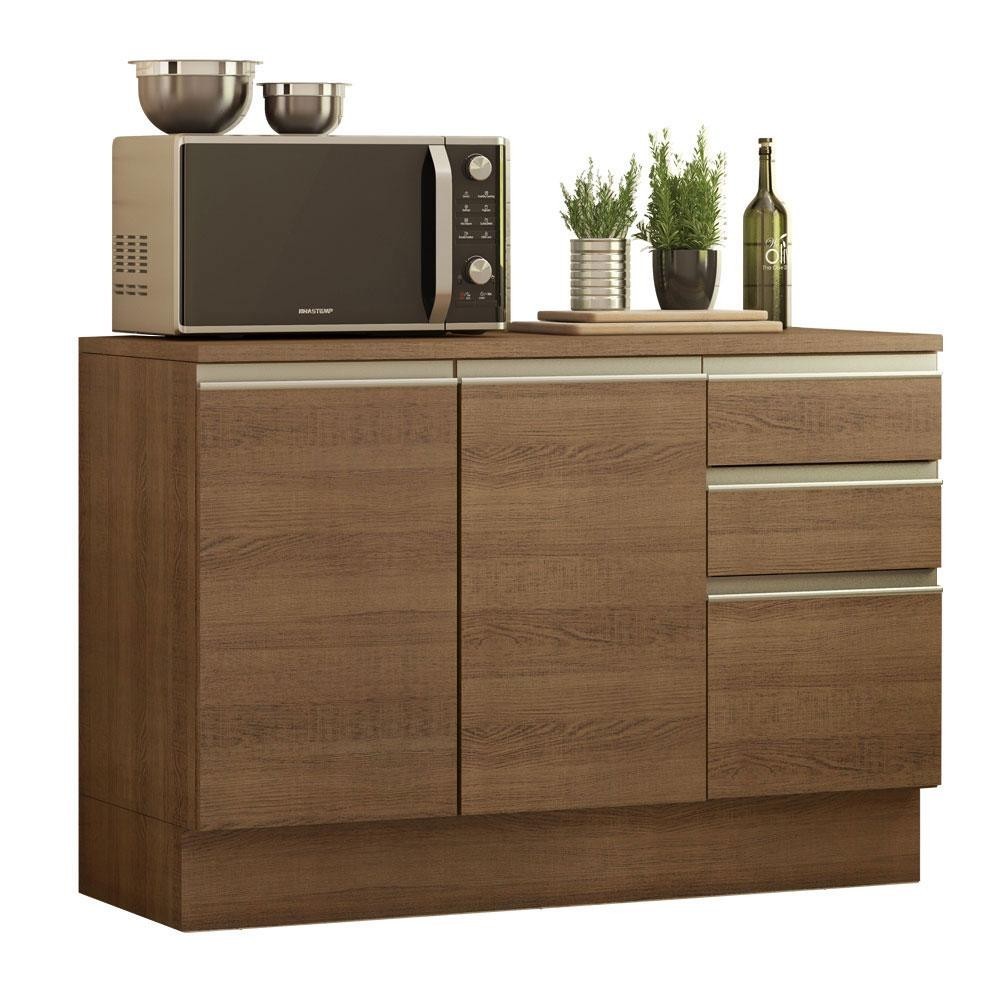 Balcão de Pia Armário de Cozinha 120 cm 2 Portas e 3 Gavetas (Com Tampo) Rustic Glamy Madesa - Home & Living