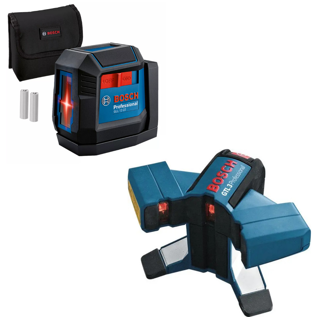 KIT BOSCH NÍVEL DE LINHA GLL 212 VERMELHO + BOSCH NÍVEL LASER P/LADRILHOS GTL 3