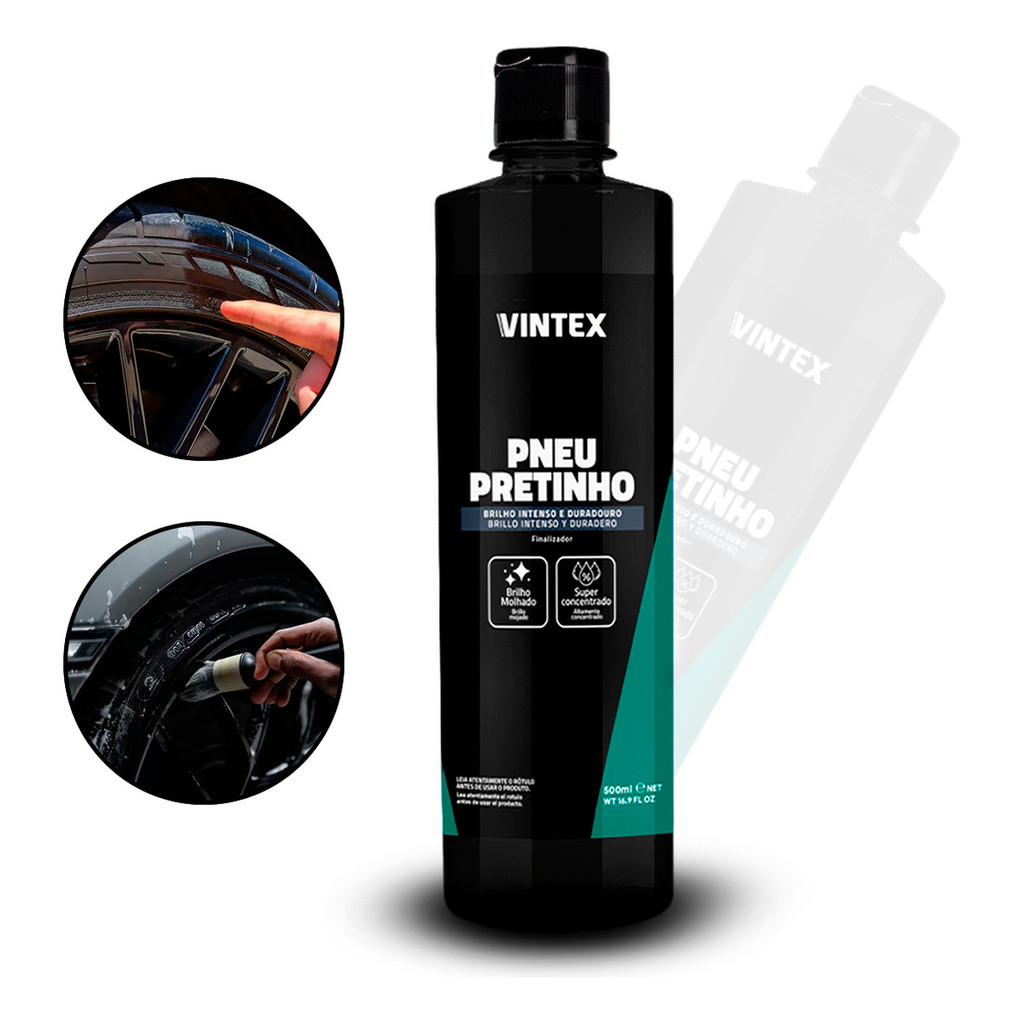 Pneu Pretinho Vintex 500ml: Brilho Molhado Intenso e Proteção Duradoura para Pneus em Oferta na Shopee