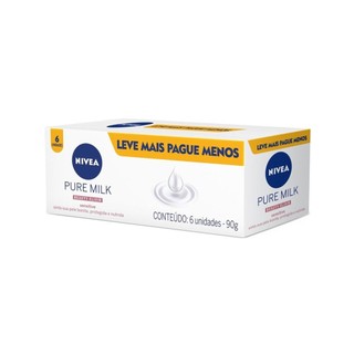 Kit Sabonete Em Barra Nivea Pure Milk Sensitive Promo 6 Unidades 90g em Oferta na Shopee