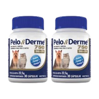 02 Suplemento Pelo E Derme 750mg Vetnil Cães Gatos 30 CAP. em Oferta na Shopee