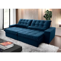 Sofá Retrátil Reclinável Zurique 2,10m Suede Velut Azul Marinho Molas no Assento - King House