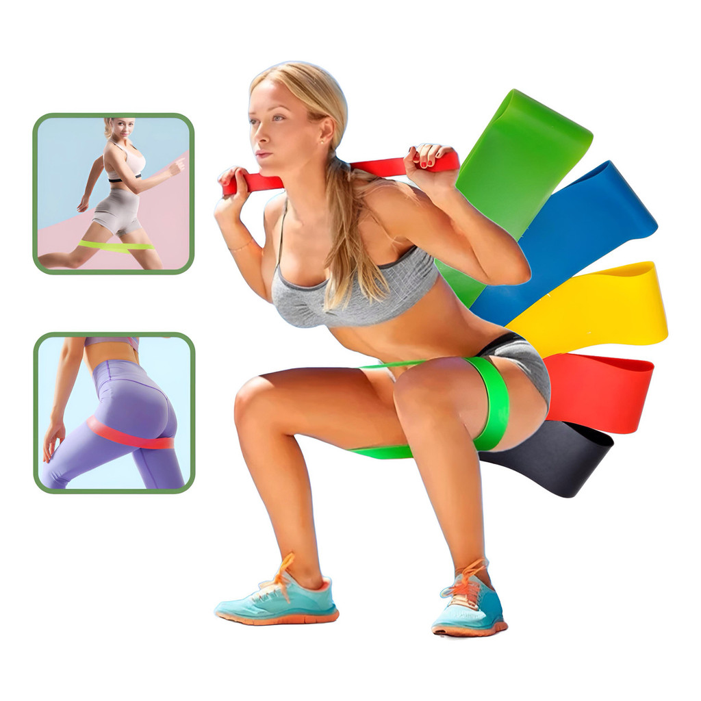 Kit 5 Faixas Mini Band Elásticas Para Exercícios Multifuncional / Yoga / Fisioterapia / Treino