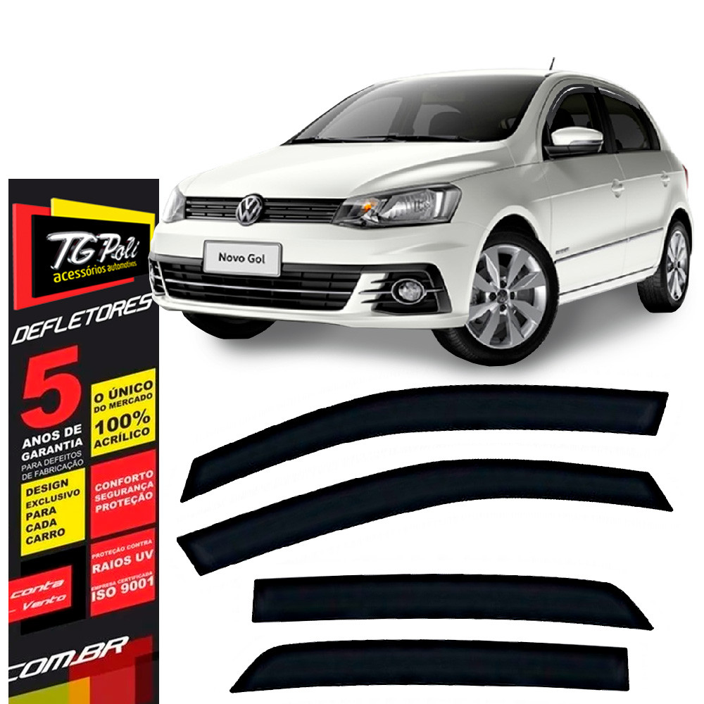 Calha de Chuva Volkswagen Gol e Voyage G5 G6 G7 G8 2008 a 2023 TG Poli Defletor 4P Protetor  Fumê