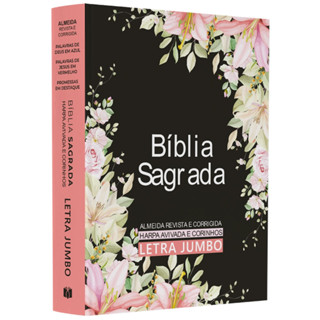 Bíblia Sagrada | ARC | Harpa Avivada e Corinhos | Jumbo | Capa Dura Preta com Flores em Oferta na Shopee