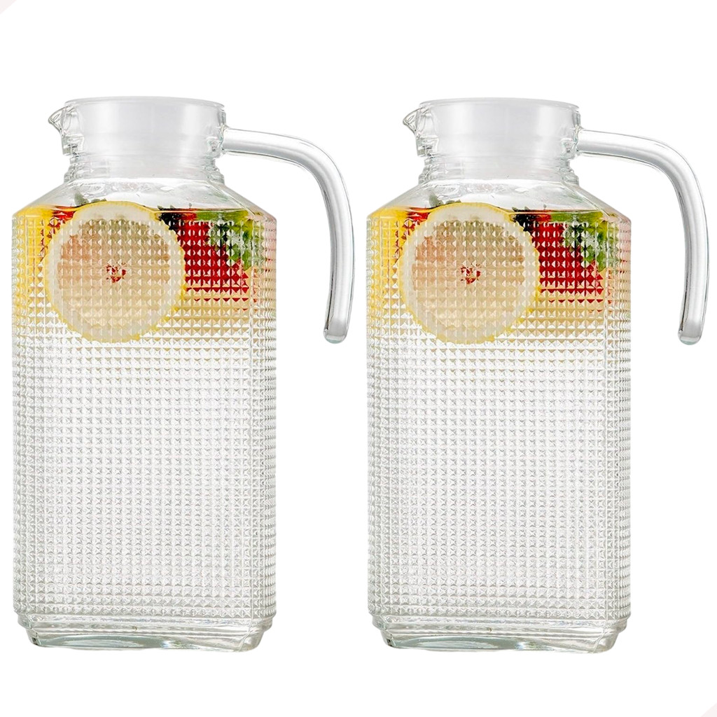 Jarra de Vidro Água Suco Com Tampa 1,8 Litro Luxo 2 Unidades Original Line em Oferta na Shopee