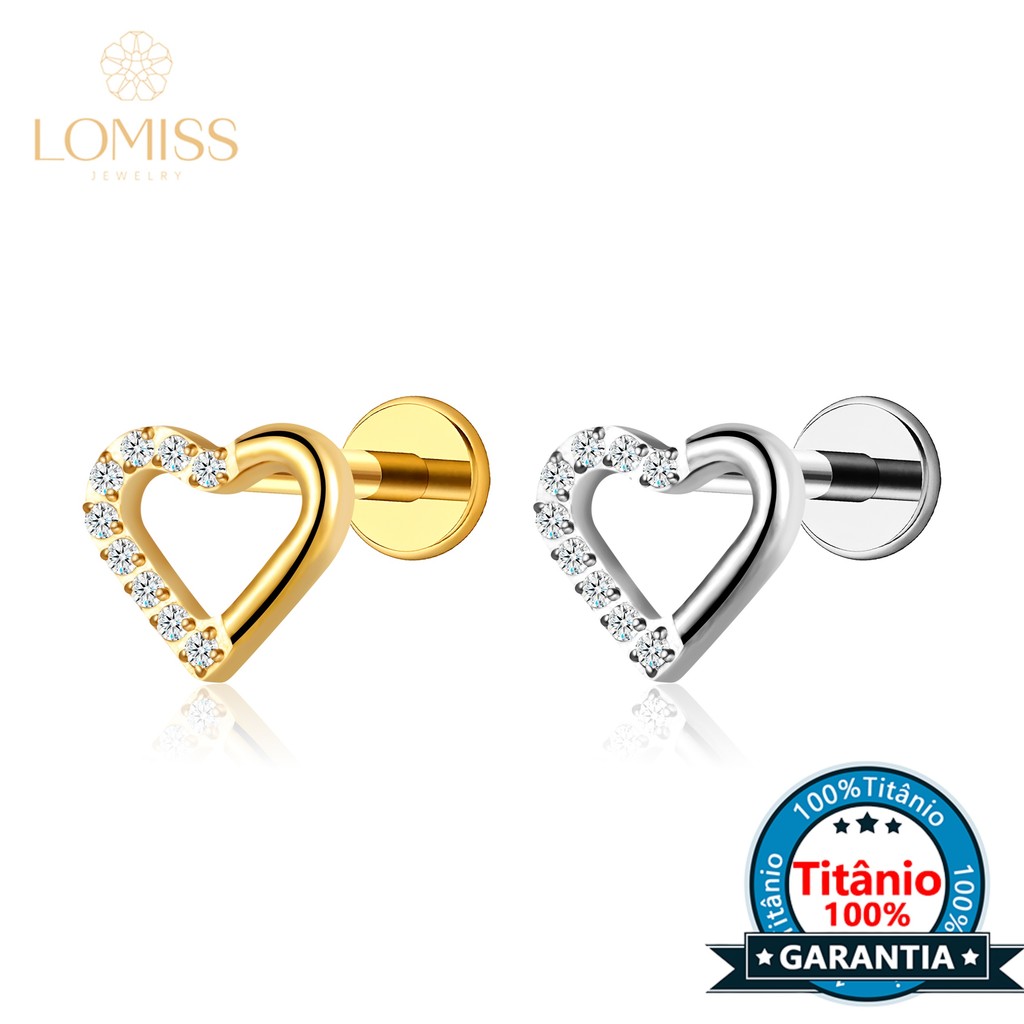 Piercing Labret Titânio Orelha Tragus Helix Coração Com Zircônia Cravajada em Oferta na Shopee