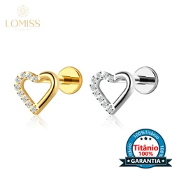 Piercing Labret Titânio Orelha Tragus Helix Coração Com Zircônia Cravajada