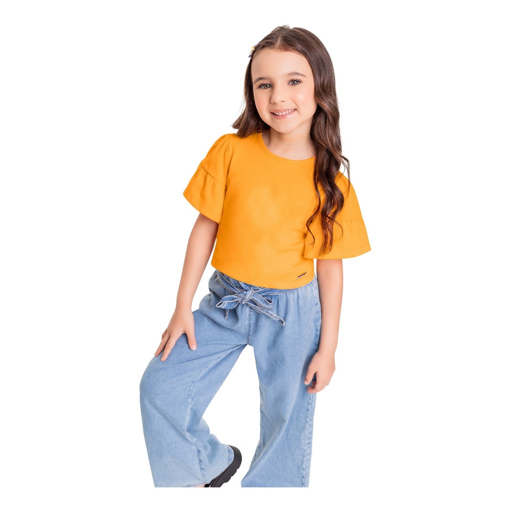 Blusa Cropped Infantil em Meia Malha para Menina Quimby - Baby & Kids Fashion