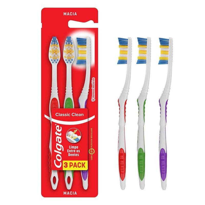 Escova Dental Colgate Classic Clean 3 Unidades em Oferta na Shopee
