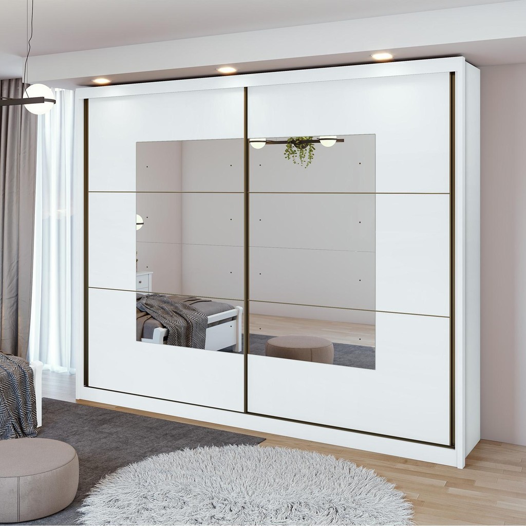 Guarda-Roupa Casal 100% MDF 2 Portas 6 Gav Toronto Com Espelho Branco em Oferta na Shopee