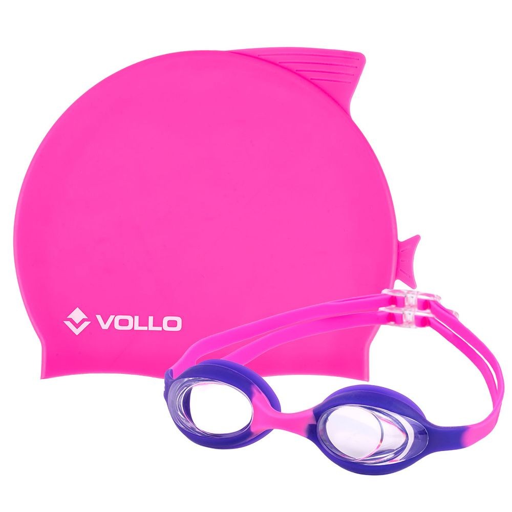 Kit de Nataçao Infantil Óculos Giant Dolphin e Touca de Silicone Rosa Vollo em Oferta na Shopee